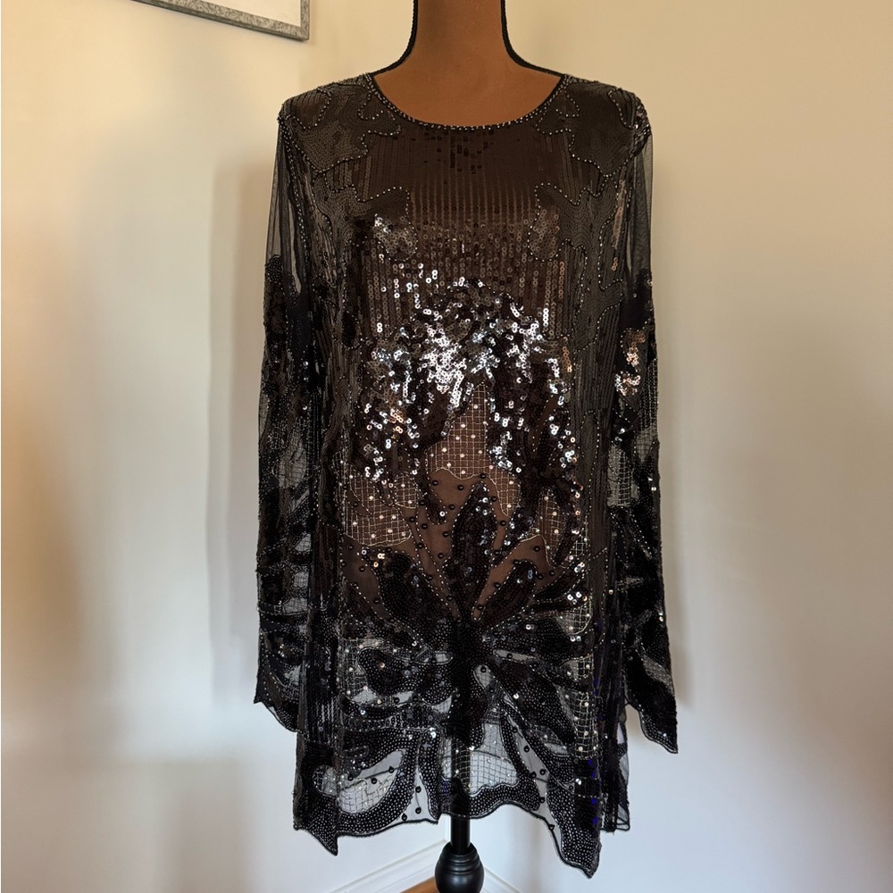 12th Tribe Black Sequin Mini Dress